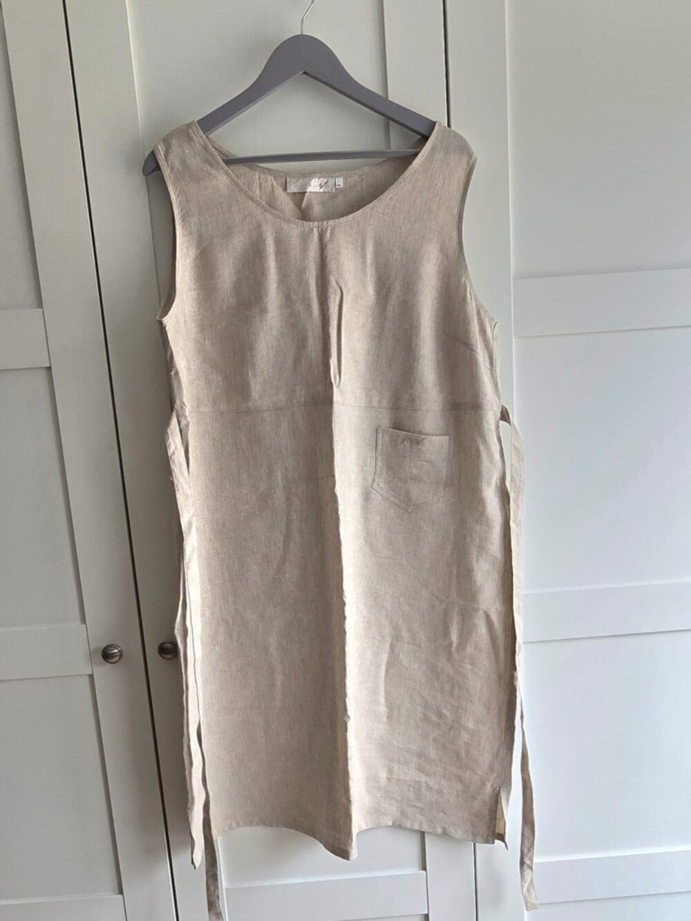 European Linen Blend Tie-Waist Dress – Natural Beige – XXL - Picture 5 of 10